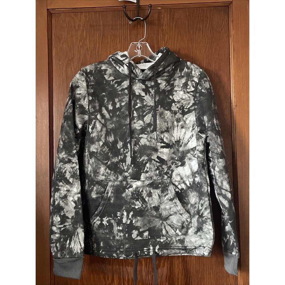 Mens Gray Black White Tie Dye Sweatshirt Hoodie Drawstring Pocket XL NWT
